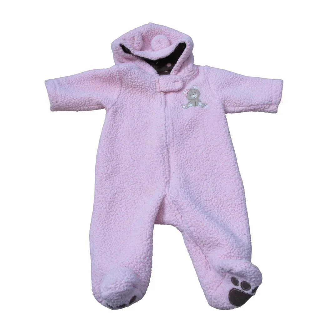 Carters Zip Front Fleece Bunting Snowsuit Infant‎ Girls Size 3M Pink Bear Winter